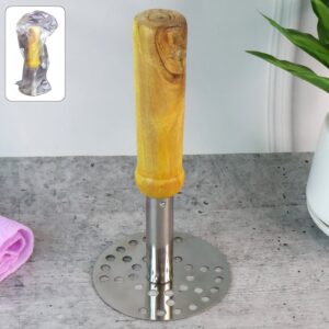 Stainless Steel Potato Masher, Pav Bhaji Masher with wooden handle